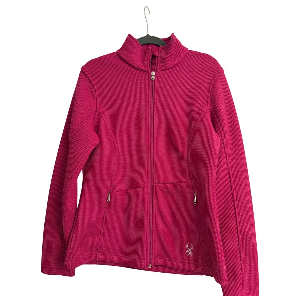 Spyder Core Sweater Large Magenta Pink Full Zip Knit Fleece Jacket Mock Neck